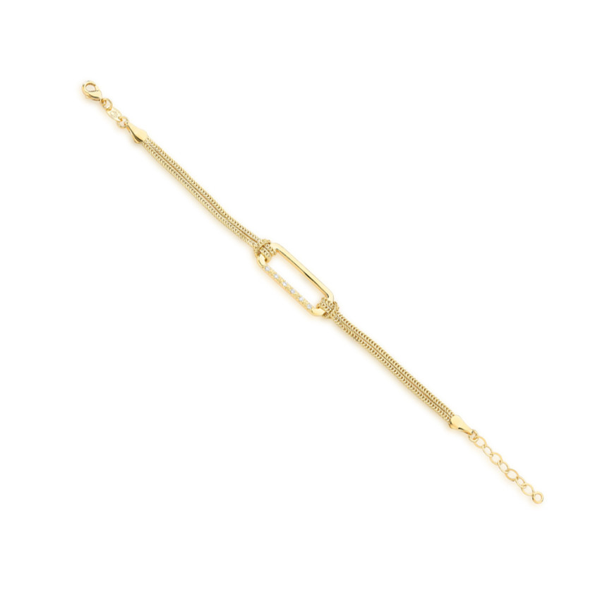 Pulseira Grumet Dupla c/ Retângulo  Folheada a Ouro 18k