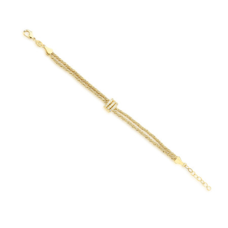 Pulseira Dupla Cordão Baiano Fios Cravejados Folheada a Ouro 18k