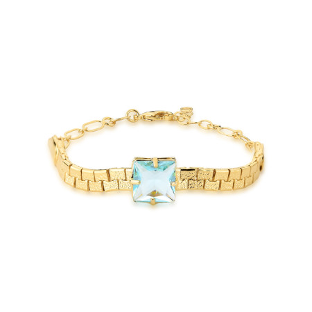 Pulseira Fita Acetinada c/ Elos e Zircônia Quadrada Acqua Folheada a Ouro 18k