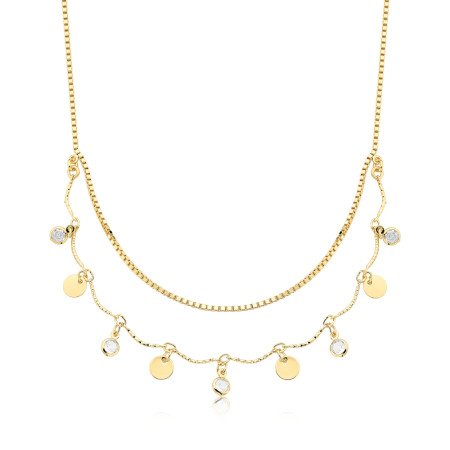 Choker Medalhas e Ponto Luz Folheada a Ouro 18k