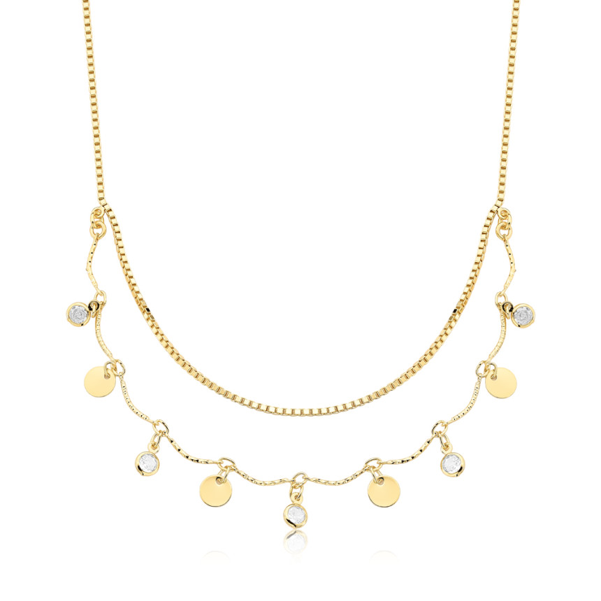Choker Medalhas e Ponto Luz Folheada a Ouro 18k
