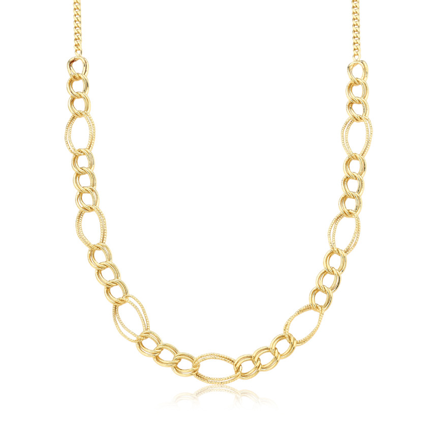 Choker Grumet c/ Elos Lisos e Trabalhados Folheado a Ouro 18k