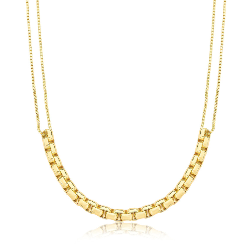 Gargantilha Veneziana Dupla c/ Cartier Folheada a Ouro 18k