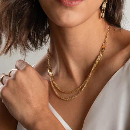 Gargantilha Portuguesa Dupla c/ Elos Folheada a Ouro 18k 