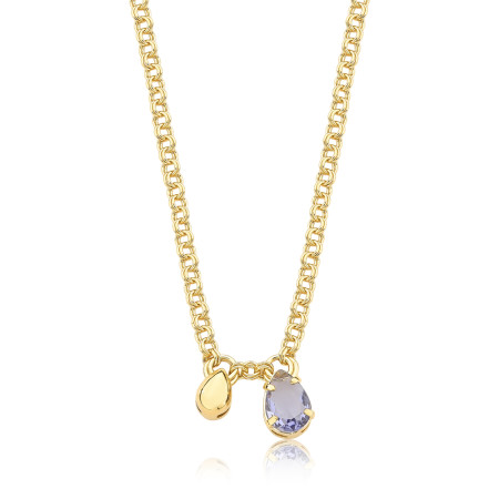 Gargantilha Portuguesa Dupla c/ Zircônia Gota Folheada a Ouro 18k