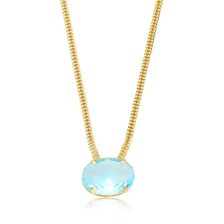 Gargantilha Grumet c/ Zircônia Oval Acqua Folheada a Ouro 18k
