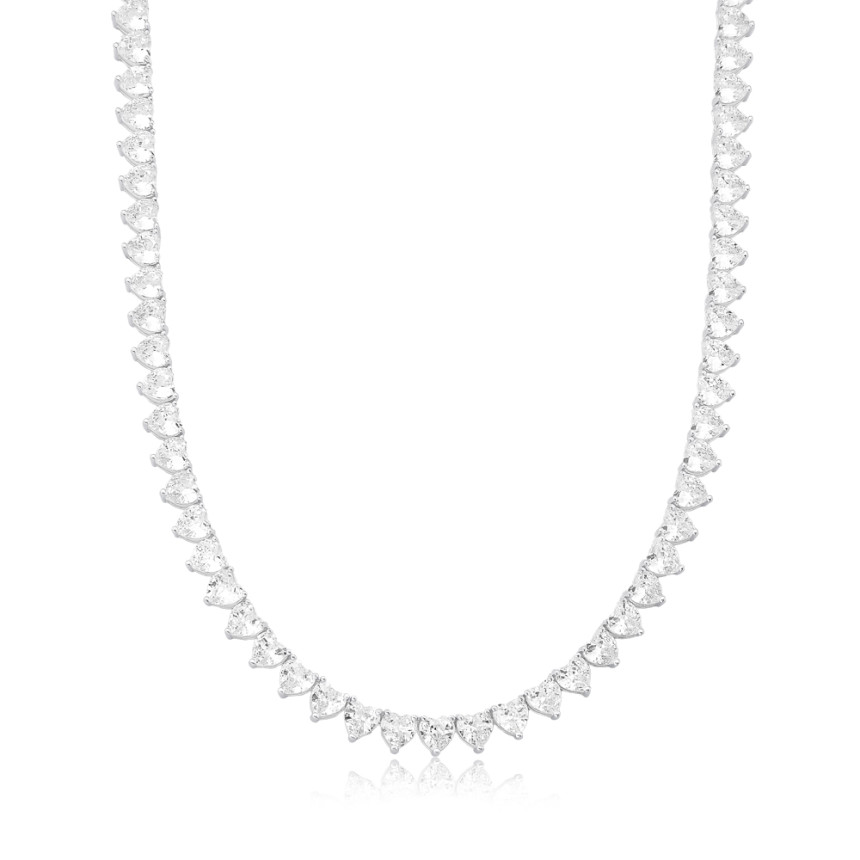 Gargantilha Prata Zircônia Riviera Coração (5mm) Fecho Gaveta 45cm