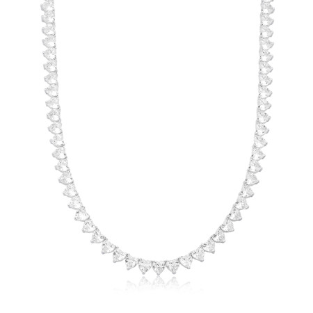 Gargantilha Prata Zircônia Riviera Coração (5mm) Fecho Gaveta 45cm