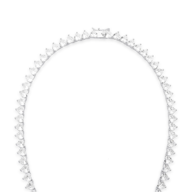 Gargantilha Prata Zircônia Riviera Coração (5mm) Fecho Gaveta 45cm
