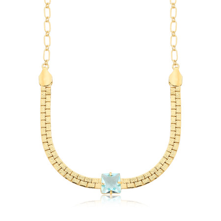 Choker Elos Fita Acetinada c/ Zircônia Quadrada Acqua Folheada a Ouro 18k