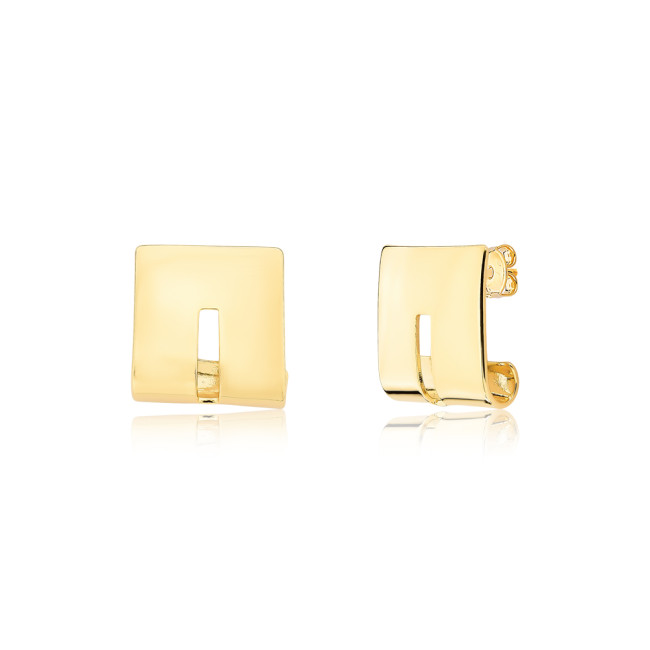 Brinco Gancho Quadrado Liso Folheado a Ouro 18k