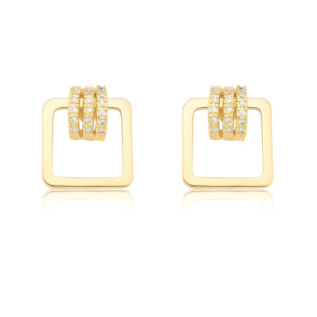 Brinco Quadrado Fios Cravejados Folheado a Ouro 18k