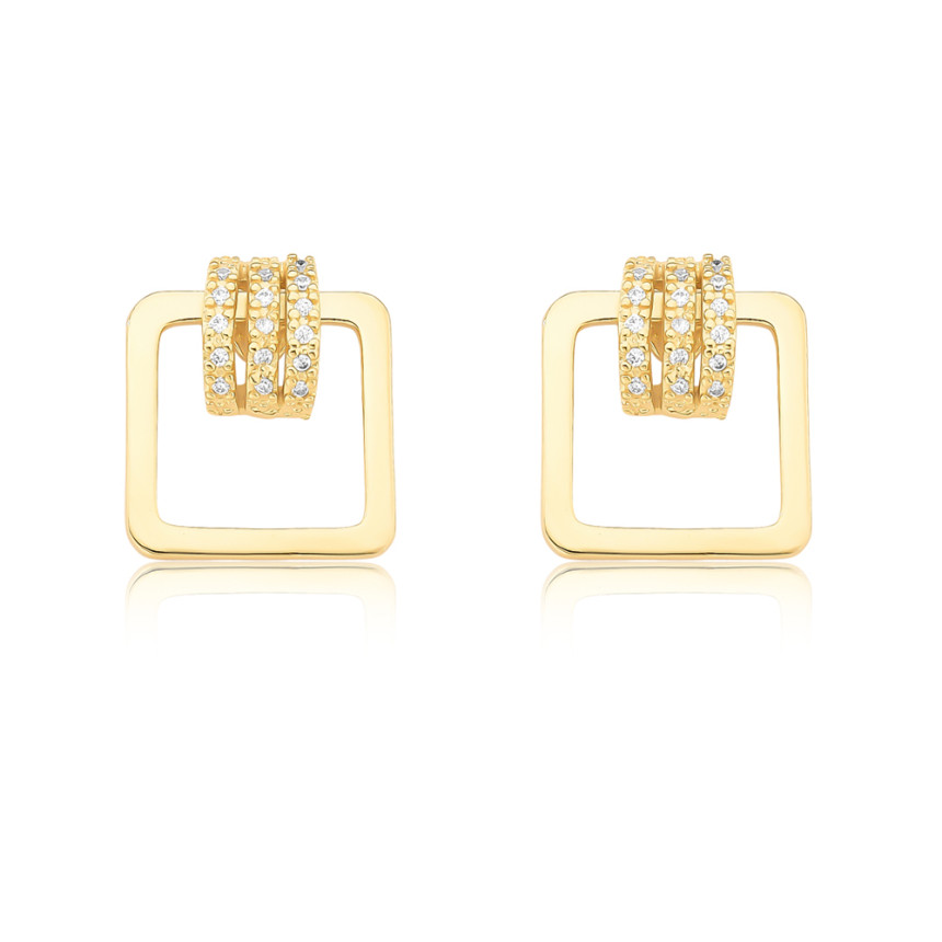 Brinco Quadrado Fios Cravejados Folheado a Ouro 18k