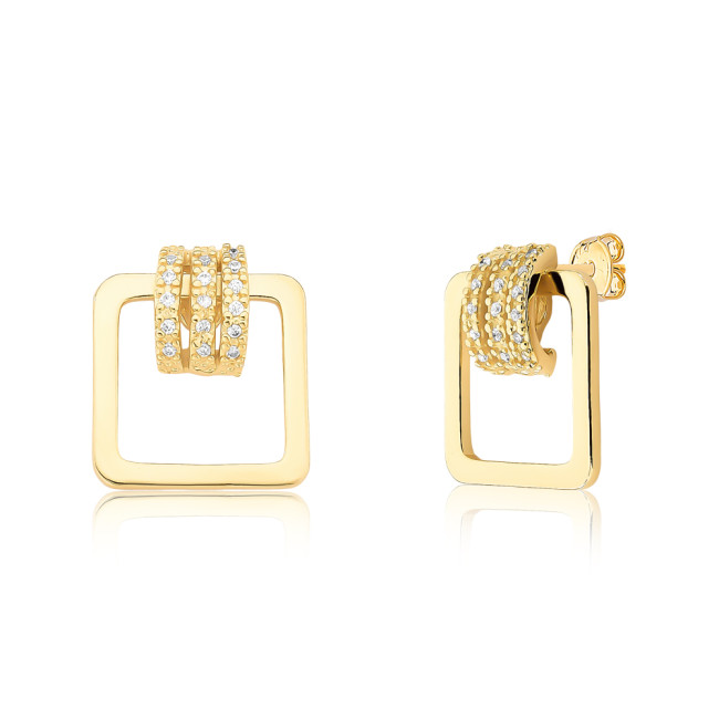 Brinco Quadrado Fios Cravejados Folheado a Ouro 18k
