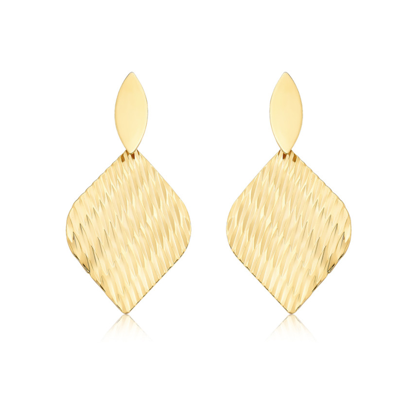 Brinco Losango Trabalhado Folheado a Ouro 18k