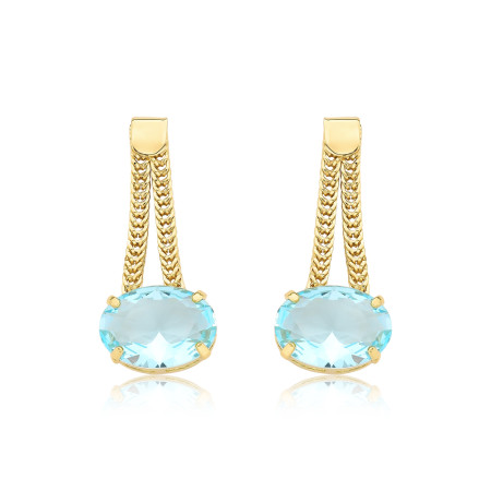 Brinco Grumet c/ Zircônia Oval Acqua Folheada a Ouro 18k