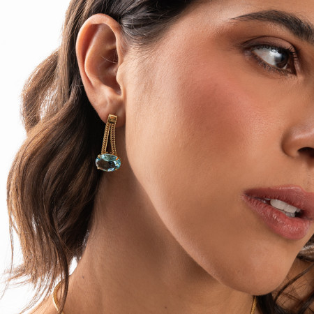 Brinco Grumet c/ Zircônia Oval Acqua Folheada a Ouro 18k