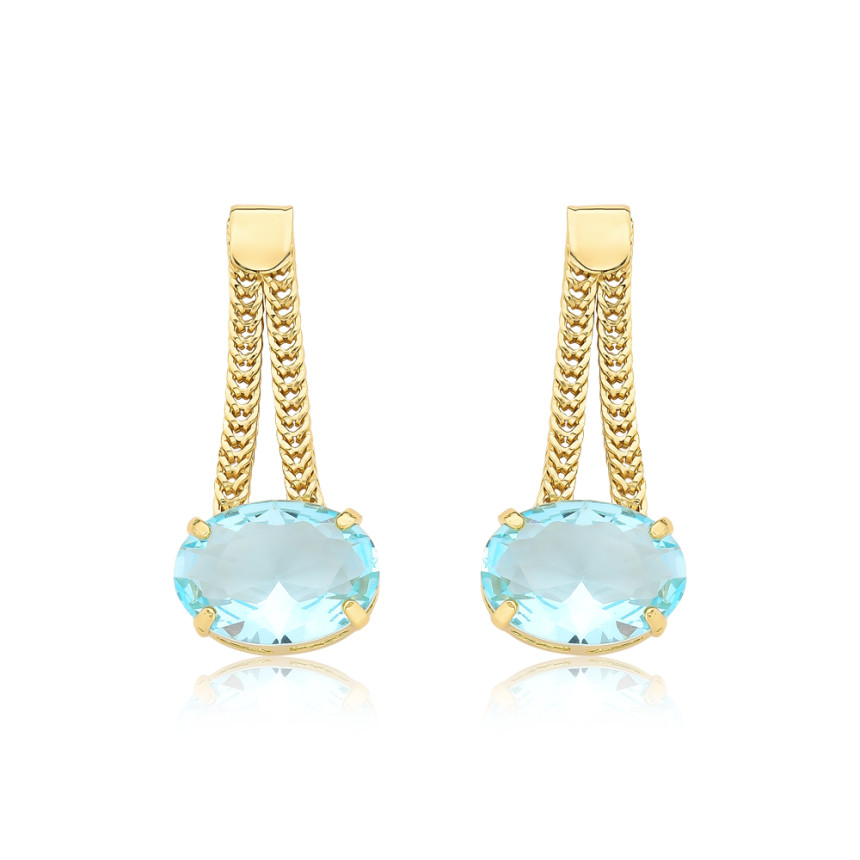 Brinco Grumet c/ Zircônia Oval Acqua Folheada a Ouro 18k