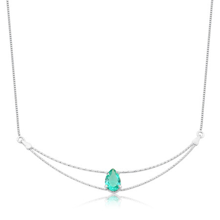 Gargantilha Prata Leve Aro Duplo c/ Zircônia Gota Verde Paraíba