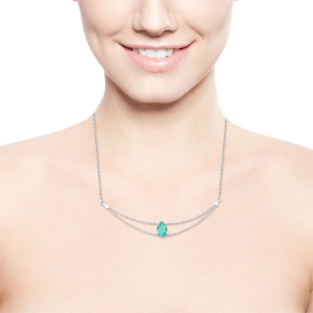 Gargantilha Prata Leve Aro Duplo c/ Zircônia Gota Verde Paraíba