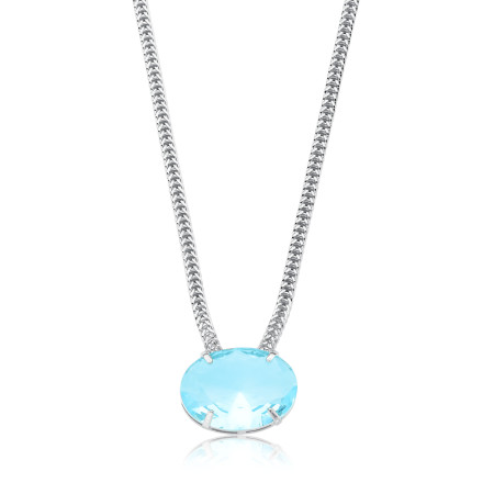 Gargantilha Prata Leve Grumet c/ Zircônia Oval Acqua