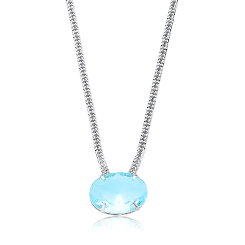 Gargantilha Prata Leve Grumet c/ Zircônia Oval Acqua