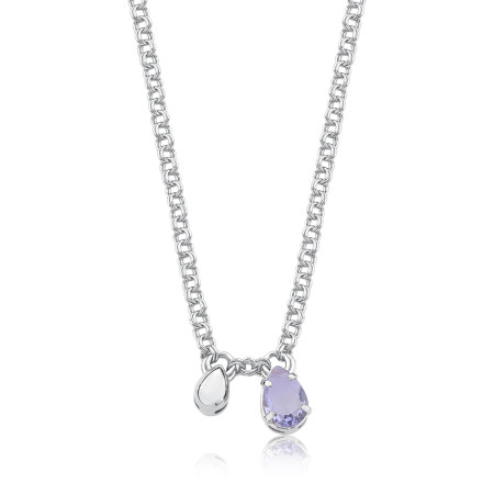 Gargantilha Prata Leve Portuguesa Dupla c/ Zircônia Gota