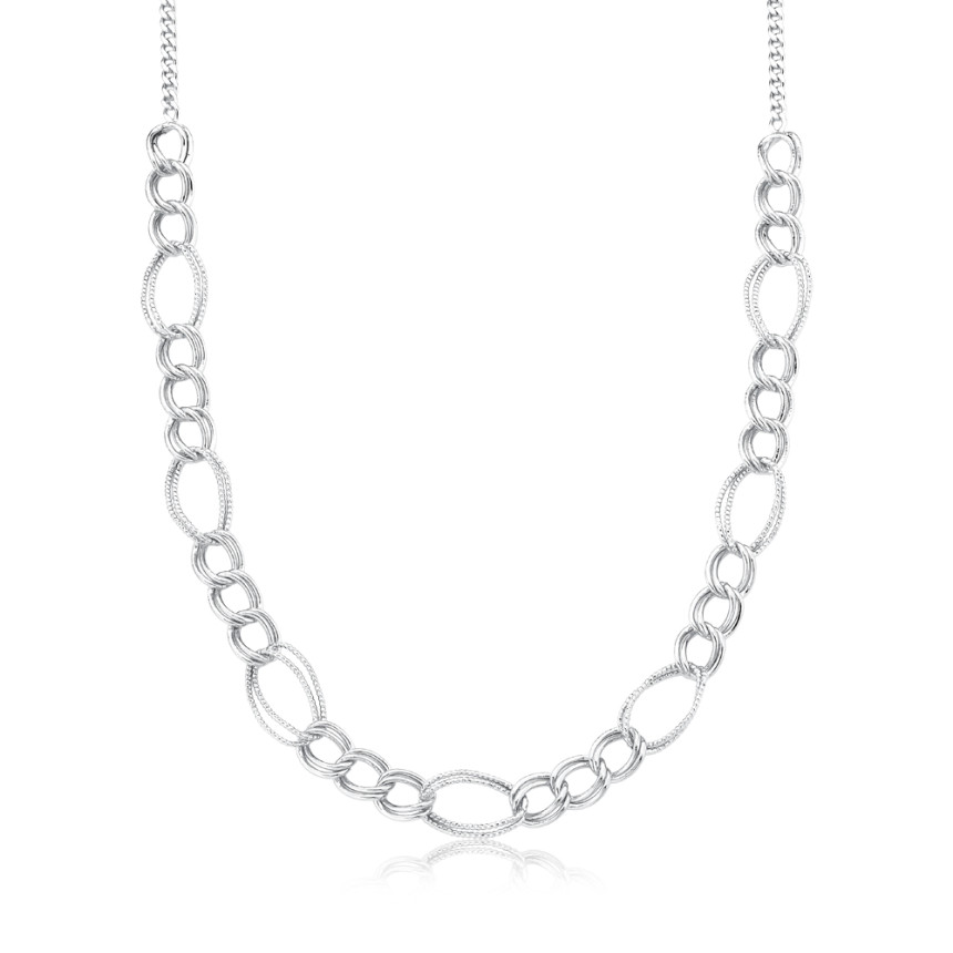 Choker Prata Leve Grumet c/ Elos Lisos e Trabalhados