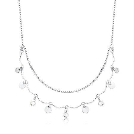 Choker Prata Leve Medalhas e Ponto Luz