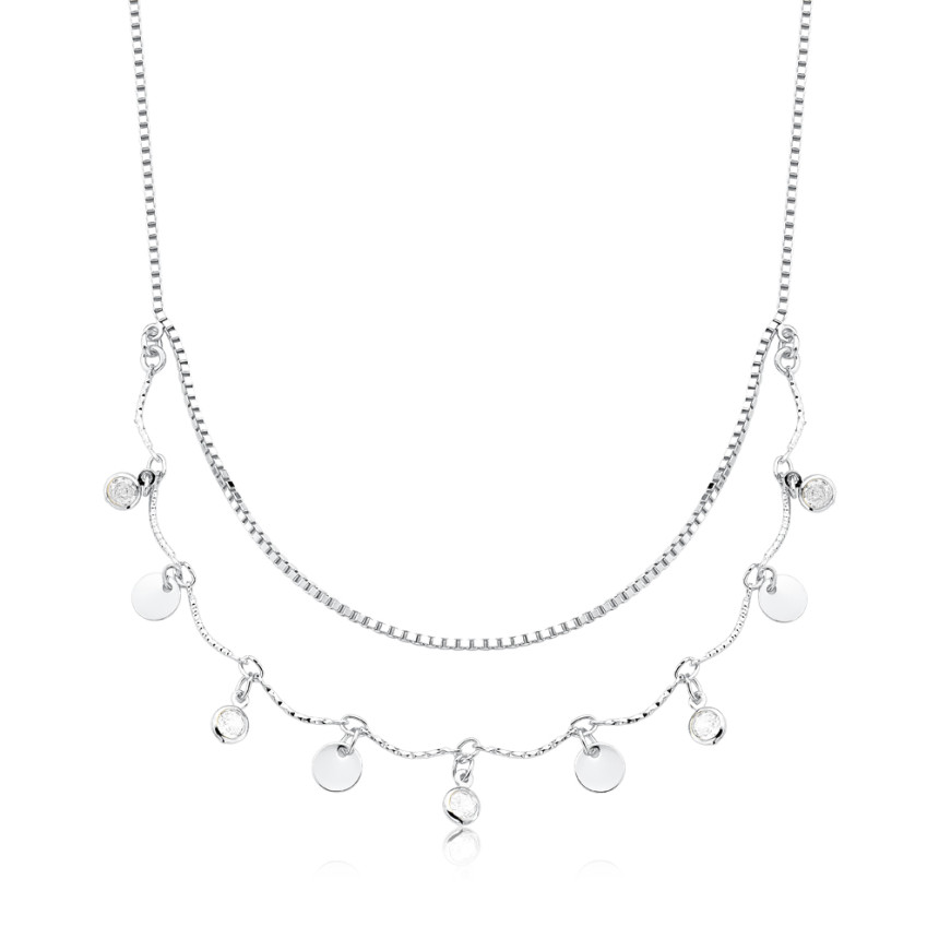 Choker Prata Leve Medalhas e Ponto Luz