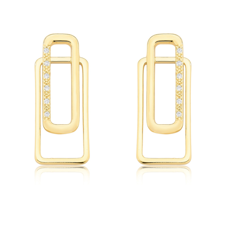 Brinco Retângulos Sobrepostos Folheado a Ouro 18k