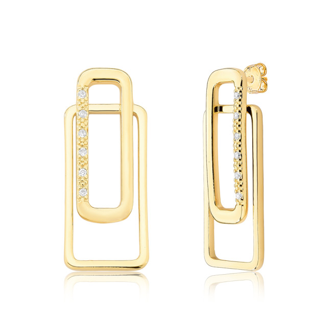 Brinco Retângulos Sobrepostos Folheado a Ouro 18k