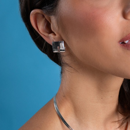 Brinco Prata Leve Gancho Quadrado Liso