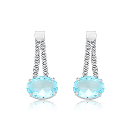 Brinco Prata Leve Grumet c/ Zircônia Oval Acqua