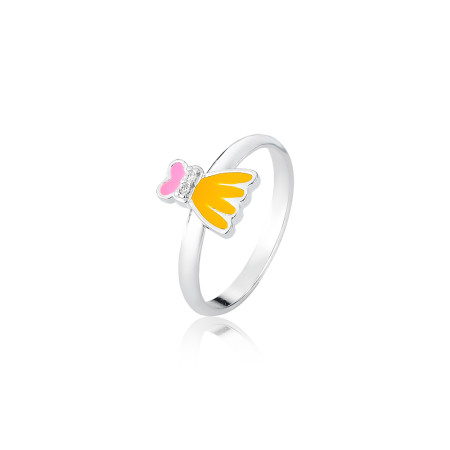 Anel Prata Infantil Vestido Resina Colorida