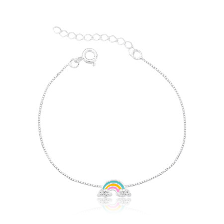 Pulseira Prata Infantil Arco Íris Resina Colorida 
