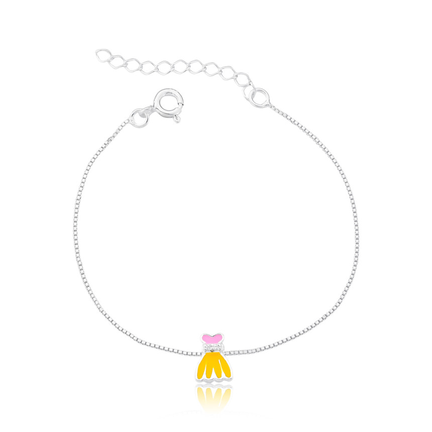 Pulseira Prata Infantil Vestido Resina Colorida 