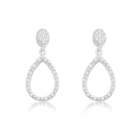 Brinco Prata Gota Vazada Cravejada 