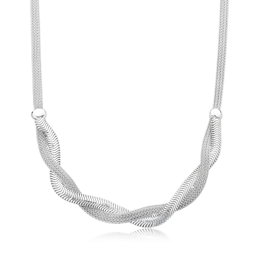 Corrente Prata Fita Acetinada Trança Central c/ Lacraia (40cm)  