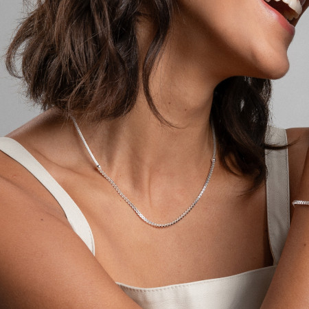 Choker Prata Palmerinha c/ Riviera Central 40cm