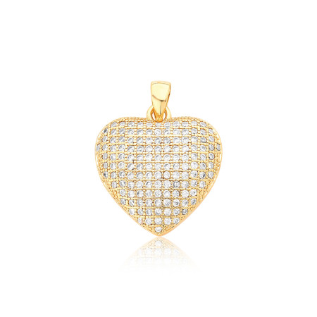 Pingente Coração Cravejado 15mm Folheado a Ouro 18k