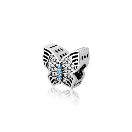 Berloque Prata c/ Ródio You Separador Borboleta Vazada Cravejada