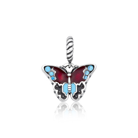 Berloque Prata c/ Ródio You Argola Borboleta Resina Azul e Bordo 