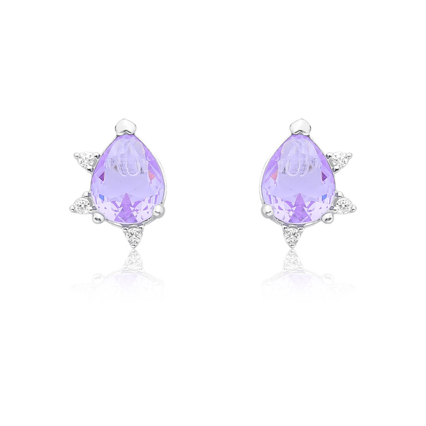 Brinco Prata Lavanda Zircônia Gota c/ Ponto Luz