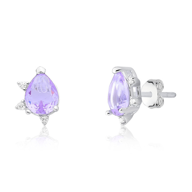 Brinco Prata Lavanda Zircônia Gota c/ Ponto Luz