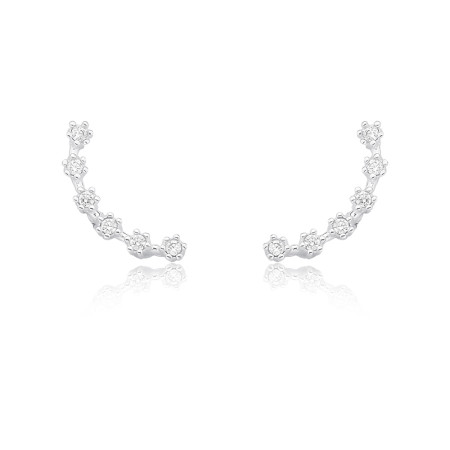 Brinco Prata Fixo Meia Lua Pontos de Luz