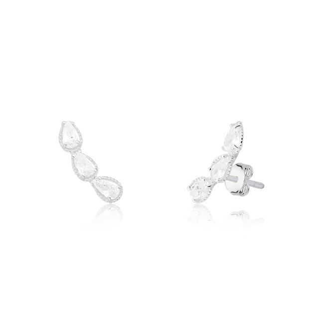 Brinco Prata Ear Cuff 3 Zircônias Gota