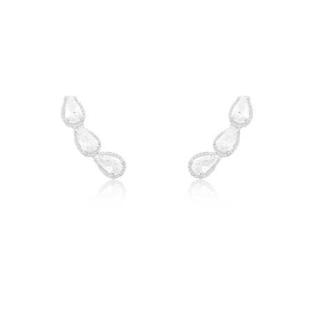 Brinco Prata Ear Cuff 3 Zircônias Gota