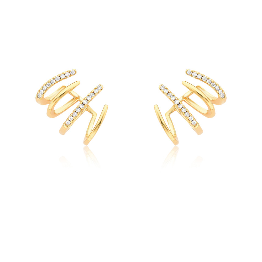 Brinco Gancho 4 Fios Lisos / Cravejados Folheado a Ouro 18k    