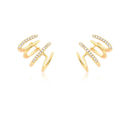 Brinco Gancho 4 Fios Lisos / Cravejados Folheado a Ouro 18k